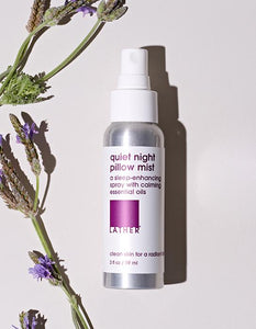 Quiet Night Pillow Mist next to crystal geode