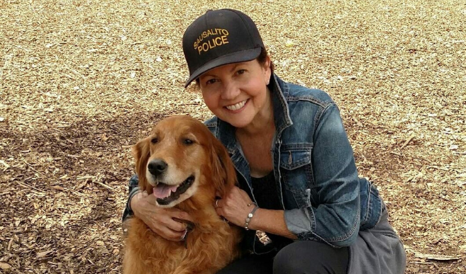 LATHER customer of 20 years, Vicki, with her cute dog
